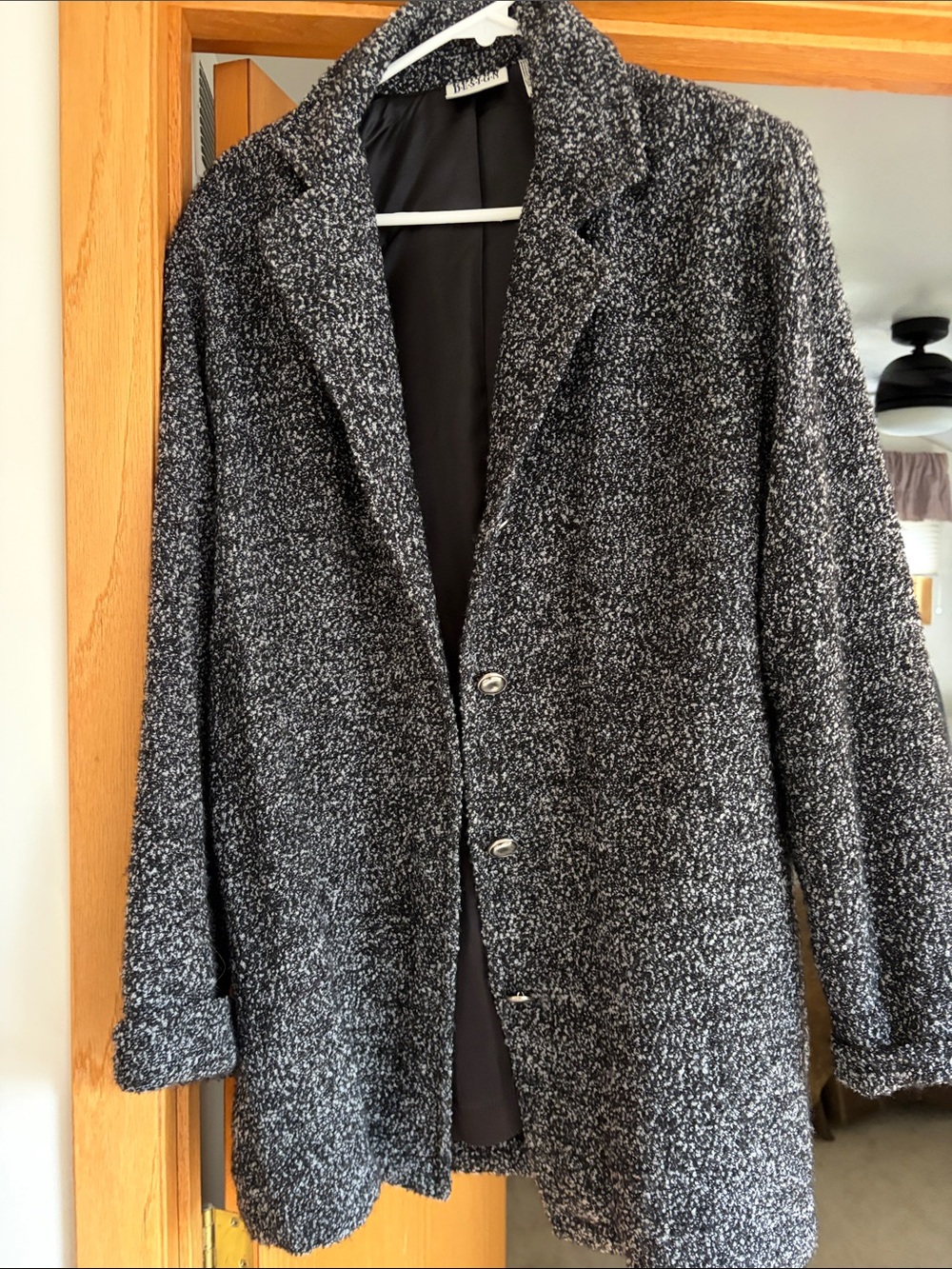 Chico's Black and White Bouclé Pea Coat